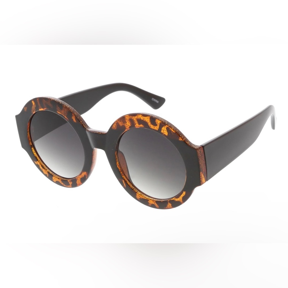 New Women's Oversize Glitter Two Tone Round Sunglasses